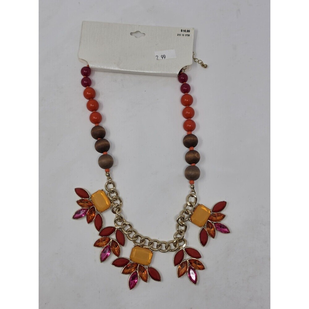 Vintage Multicolor Statement Beaded Flower Necklace Fashion Jewelry